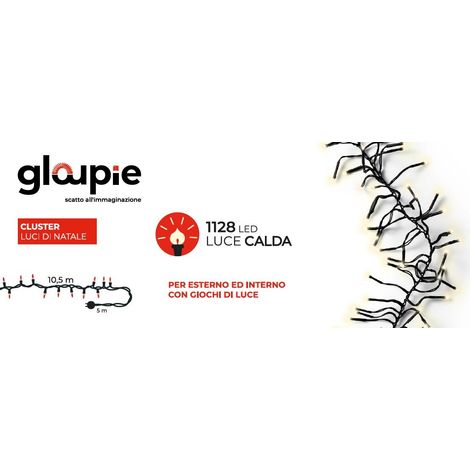 GLOUPIE Luci Di Natale Cluster da 15,5 MT con 1128 led bianco Caldo,Cavo Verde, Funzione Memoria e TIMER (1/5)