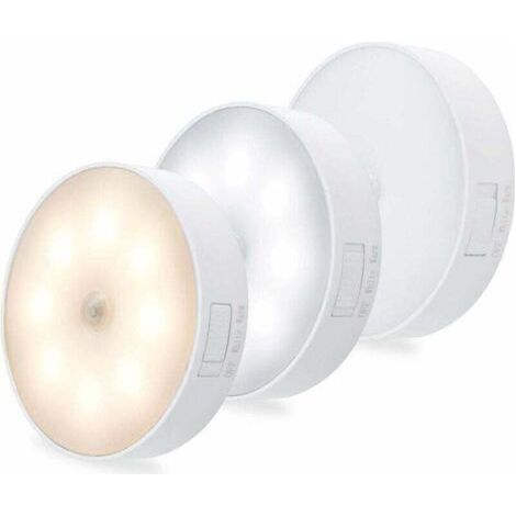 LED-Nachtlicht mit Bewegungsmelder, für den Innenbereich, USB-wiederaufladbare LED-Lampe, 6 W automatisches LED-Licht mit 3 Modi für Küche, Schlafzimmer, Flur, Treppenhaus, Garage, 3er-Pack (1/4)