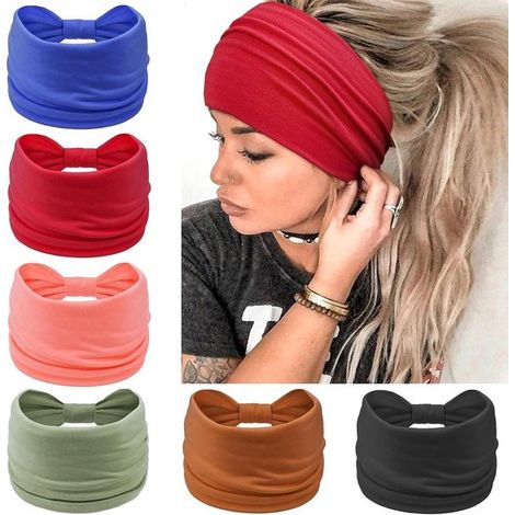 Fasce elastiche da donna extra larghe con stampa floreale bohémien, accessori per capelli elastici in stile africano per yoga e sport (1/5)