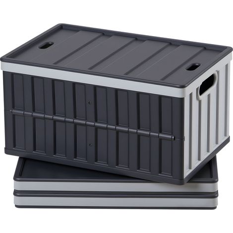 Mophorn Klappboxen 65 L im 3er-Set, Faltbare Kunststoff-Aufbewahrungsboxen mit Deckel, Stapelbare Klappkörbe, Belastbarkeit 38 kg pro Box, Praktische Klappkisten für Organisation, Grau & Schwarz (1/5)