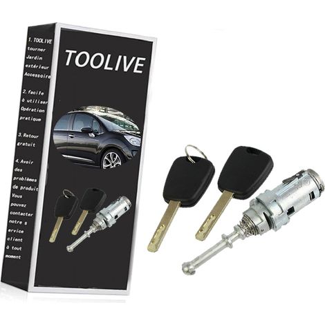 Bluedeer – Kit serrure et barillet pour porte avant gauche Citroën C2 C3 C3 Pluriel – 2 clés – Matériau zinc – Dimensions 4x4x12cm – Compatible modèles 2003-2010 (1/5)