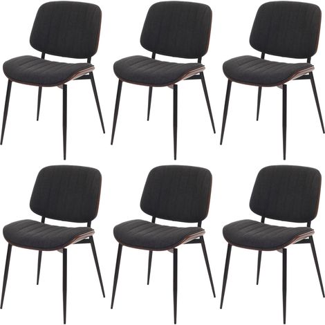 [NON UTILIZZATO] Set 6 sedie per sala da pranzo HHG-203, cucina, tessuto legno curvato (370g/m²) Oeko-Tex MVG, color noce, grigio scuro