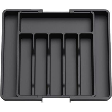 Organiseur de tiroir, plateau à ustensiles extensible pour cuisine, support à couverts et couverts sans BPA pour cuillères, fourchettes, couteaux, grand, noir (1/5)