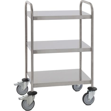 Chariot Inox soudé avec poignée 3 Plateaux 625x425x H1018,5mm - Matériel CHR Pro