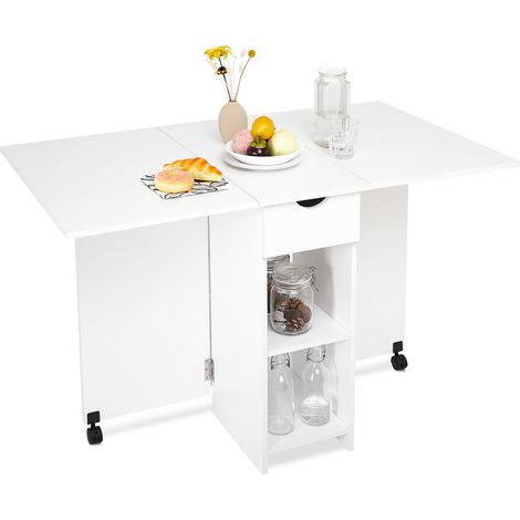 Mondeer – Table pliante extensible 1 à 6 places – Panneaux écologiques E1 – Roues pivotantes 360° – Rangement intégré avec tiroirs