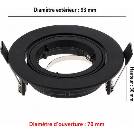 Cadre support de spot LED encastrable plafond GU10 MR16 rond noir IP44 Ø92x30mm 100 g – Livraison gratuite (1/5)