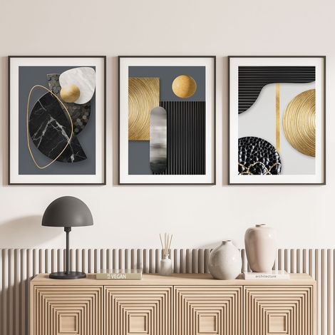 Lot de 3 Affiches / Posters Triptyque - Formes géométriques - 3 Affiches - 70x100 cm (Cadres non fournis) - Photo pleine page (1/5)