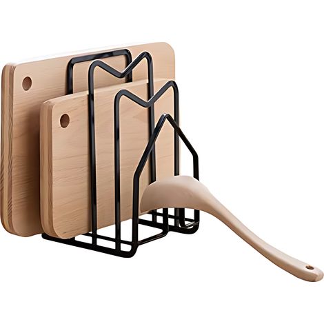 Support de rangement multifonction pour planche à découper et couvercles de casseroles, égouttoir de comptoir de cuisine – Acier inoxydable, gain de place–DELKEVIC (1/4)