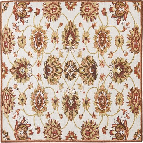 Alfombra de lana beige claro/marrón/verde oliva 200 x 200 cm pelo largo Ezine
