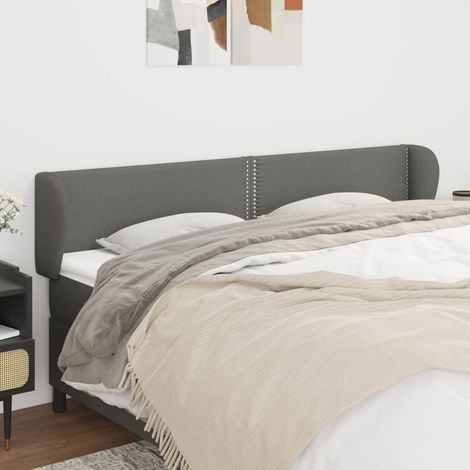 Tête de lit avec oreilles Style Classique Armoire de lit - Gris foncé 203x23x78/88 cm Tissu BV763463 - BonneVie (1/5)