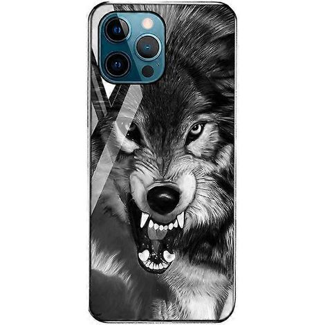 Coque de protection pour iPhone 12 Pro Max, motif loup, en verre trempé, anti-rayures et anti-traces de doigts, en TPU souple. (1/4)