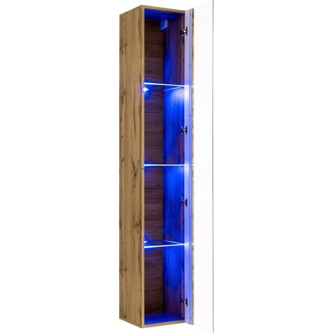 Ac-Deco – Vitrine verticale Switch WW 1 – Dimensions 30 cm x 30 cm x 180 cm – Verre éclairé LED bleu – Corps wotan – Système push-click (1/2)