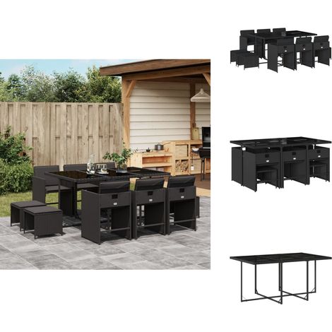 11-tlg. Garten-Essgruppe mit Kissen Schwarz Poly Rattan - Garten Essgruppe - Garten Essgruppen - Outdoor Essgruppe - Terrasse Essgruppe (1/5)