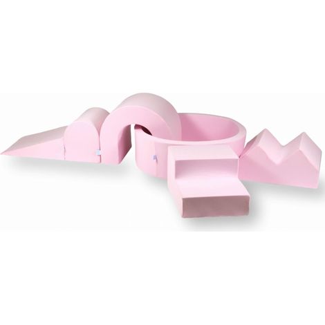 Aire de jeux en mousse avec piscine ronde 90x30 cm, rose poudré + 5 éléments sans ballons (1/5)