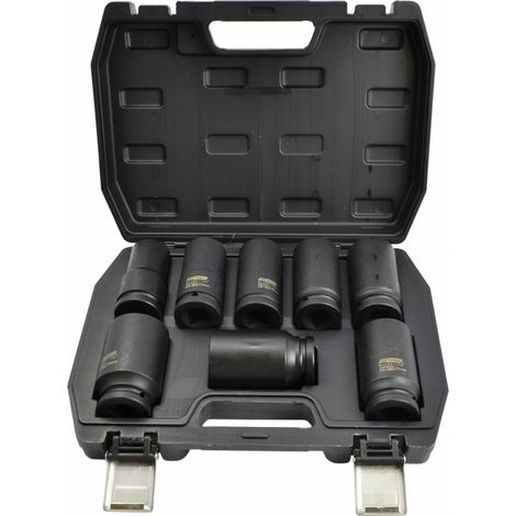AWTOOLS 3/4" 8-teiliges Schlagschrauber-Steckschlüssel-Set, Lang, Schwarz