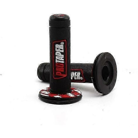 Poignées de guidon Pro Taper pour moto, 15 couleurs, pour dirt bike, pit bike et motocross, 7/8", en caoutchouc gel, protège-mains, coudes et poignets (noir et rouge). (1/5)