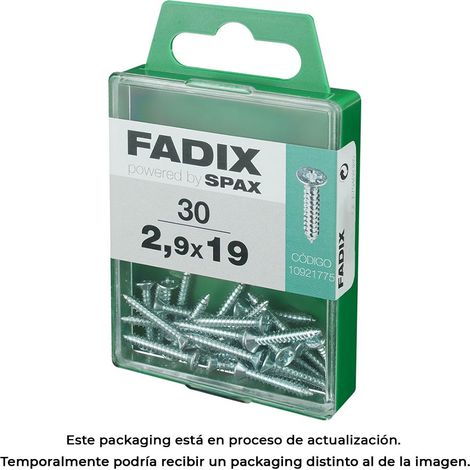 Caja de 30 unidades de tornillo de rosca chapa con cabeza plana en cinc 2,9x19mm Fadix (1/3)