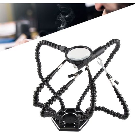 Support de fer à souder avec 6 bras en nylon, outil de réparation de circuits imprimés avec loupe et lampe LED intégrée. (1/5)