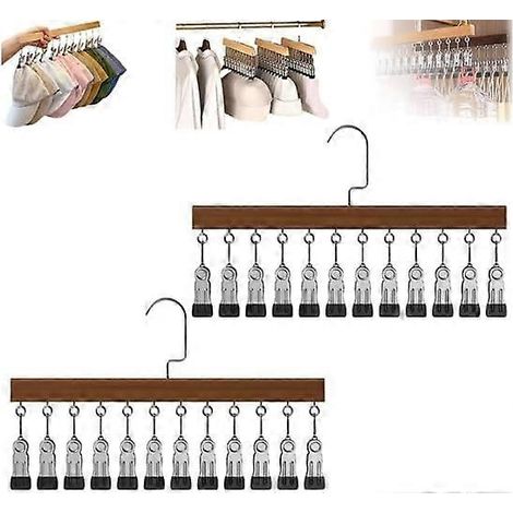 Lot de 2 cintres double face en V avec pinces en bois et métal gain de place pour penderie suspendue (1/5)