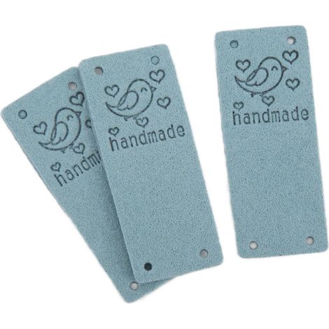 Étiquettes en cuir PU bleu oiseau, 100 pièces avec 4 trous, pour personnaliser portefeuilles, chapeaux et accessoires en cuir DIY. (1/5)