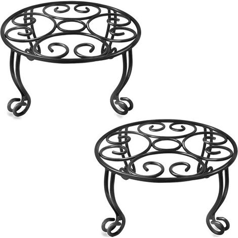 2x Pflanzenständer aus Metall für drinnen und draußen Schwarzer Blumentopfhalter mit runder Untertasse, 30 cm (1/5)