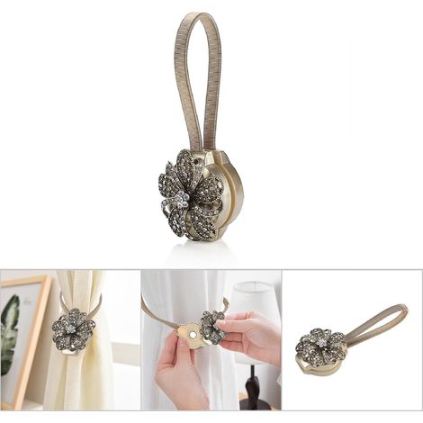 Raccorde Magnetique à Fleurs Retractable pour Rideaux - Bracelet de Serrage Bronze - Clip Élastique Cristal 33cm (1/5)