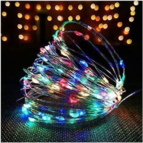 100 LED-Lichterkette aus Kupferdraht mit USB-Anschluss, 10 m Kabel, Fernbedienung, 8 Programme für Partys, Weihnachten, Halloween, Hochzeiten, Feiern (mehrfarbig) [Energieklasse A+] (1/4)