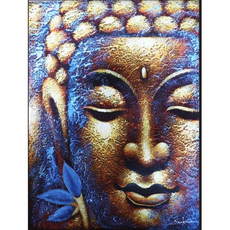 Tableau Bouddha - Visage doré et fleur de lotus- Vendu par 1 (1/4)