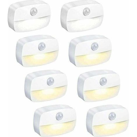 Veilleuse LED avec détecteur de mouvement, [8 pièces] Lampe de nuit pour enfant, on/off, éclairage de placard avec adhésif, pour chambre enfant, chambre à coucher, couloir [Classe énergétique Aetetet] (1/4)