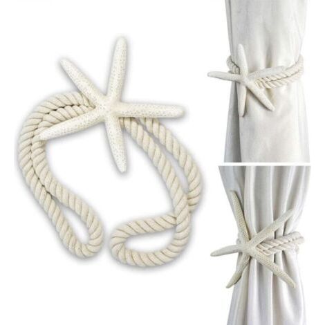 Lot de 2 embrasses de rideaux en corde tissée à la main en forme d'étoile de mer pour décoration de fenêtre de chambre à coucher, belle, exquise et facile à utiliser.