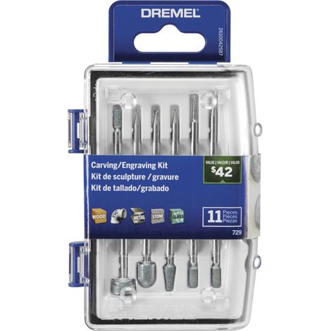 Dremel 729-01 - Kit di accessori per utensili rotanti per intaglio e incisione, 11 pezzi, include punte per incisione e pietre abrasive, ideale per legno, metallo e vetro (1/5)
