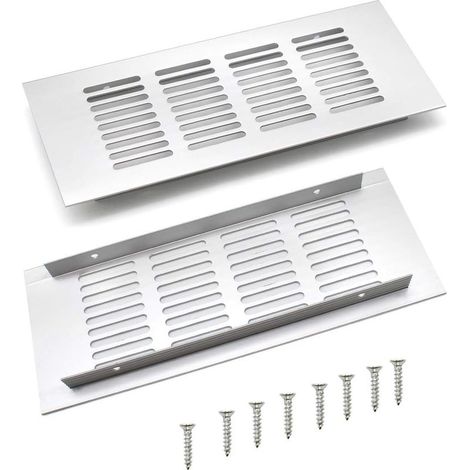 2 Pièces Grille D’aération en Aluminium à Encastrer, Grille de Ventilation 200 mm Angulaire pour la Ventilation des Placards et des Chambres (Argent) (1/5)