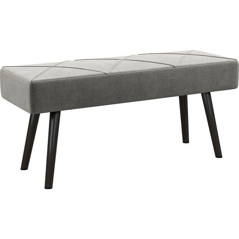 Banquette capitonnée, banquette de lit, aspect velours, 100 x 36 x 45 cm, gris (1/5)
