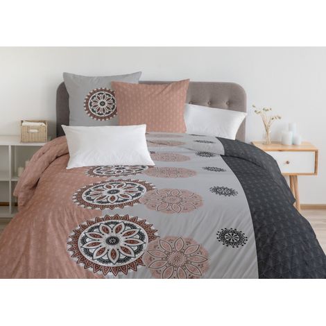 Parure de couette 3 pieces coton 57 fils rose 240x260 cm - YUCATAN (1/3)