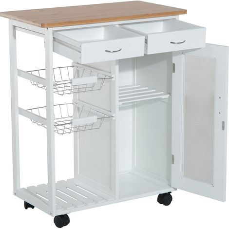 Chariot de cuisine multiusos avec roues étagères paniers tiroirs 70x37x85cm bois (1/5)