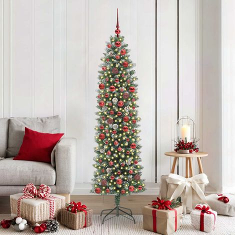 Künstlicher schlanker Weihnachtsbaum Grün und Weiß 180 cm