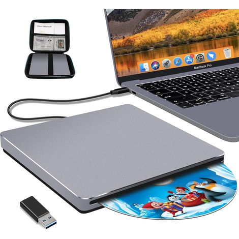 Lecteur DVD Externe, Slot-dans Lecteur CD Externe pour PC, USB C Portable Lecteur DVD Graveur CD Externe pour PC Mac MacBook Windows (1/5)