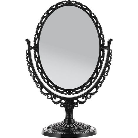 Miroir Cosmétique Rétro Vintage à Poser Double Face en Verre Noir Pivotant Léger pour Coiffeuse et Maquillage Élégant (1/5)