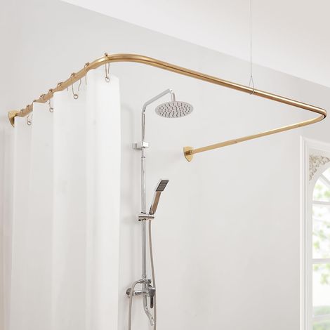 Tringle à rideau de douche en forme de U pour salle de bain, magasin de vêtements, acier inoxydable 304 avec 12 crochets à anneaux et support de plafond des deux côtés : 60 cm - 132 cm, milieu : 78 (1/5)