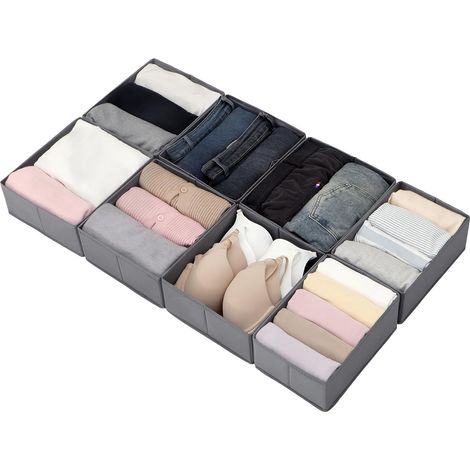 Organisateur Tiroir pour Armoire, Compatible PAX 100x58 cm, Lot de 8 Boîtes de Rangement Tissu Pliables, Séparateurs de Tiroirs pour Sous-Vêtements, Chaussettes et Vêtements, Gris