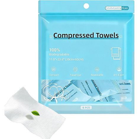 Serviettes Compressées 6 Pièces Serviettes Absorbantes De Toilette en Coton Compressé pour Femmes Hommes Voyageurs Passionnés De Fitness Hôtel Resort Camping Gym Randonnée Plages Road (1/5)