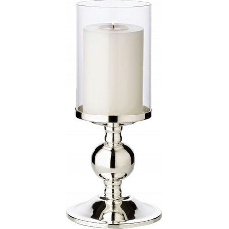 Bougeoir Chandelier en Métal Argenté Anti-Ternissement avec Verre Hauteur 28,5 cm - PANGIVO (1/5)