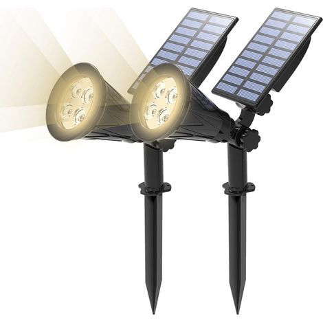 [2 Pack Solar LED Floodlight, 4 LED Solar Lamp, Waterproof Outdoor Garden Light, Security Lighting Landscape Light for Christmas Tree, Fence, Patio, Party. (Natural White 4000K)] (1/5)