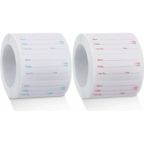 rollos de 1000 etiquetas disolubles para alimentos, etiquetas para latas de comida, pegatinas extraíbles para conservas en casa o restaurante, giratorias, rojas y azules, 2550 mm (1/4)
