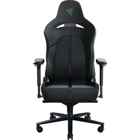 Chaise de jeu avec support lombaire intégré, chaise de bureau (cuir synthétique multicouche, rembourrage en mousse, coussin pour la tête, hauteur réglable) - Vert (1/5)