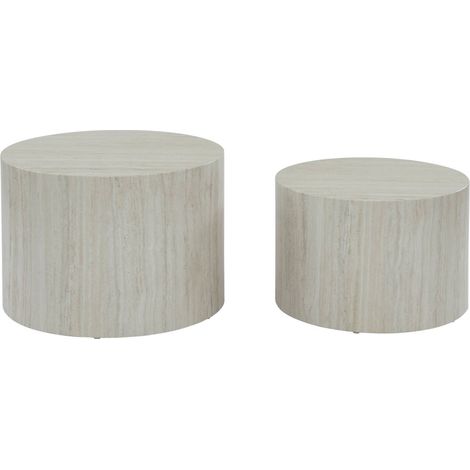 Pair of round marble-effect nesting coffee tables White 58x1x40 cm - Paros