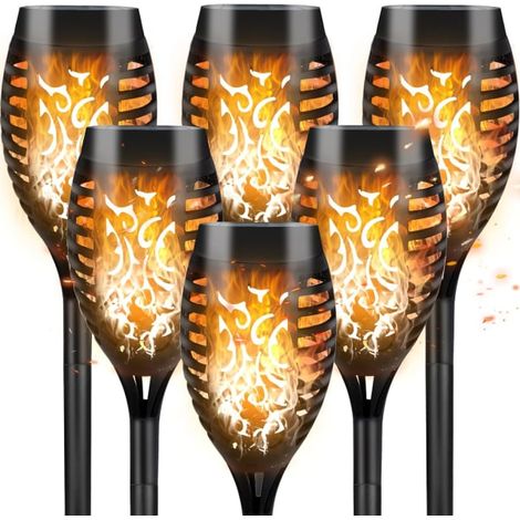 Lampes solaires pour jardin extérieur, lot de 6 lampes solaires à effet flamme vacillante. Couvrez la lampe avec votre main pour l'allumer. (1/5)