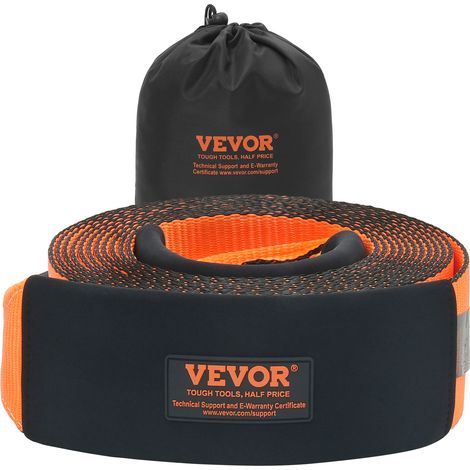 VEVOR Sangle de remorquage de recuperation, 101,6 mm x 9,1 m, corde a triple boucle renforcee, resistance a la rupture de 21092 kg, protection des arbres, manchons de protection et sac de rangement