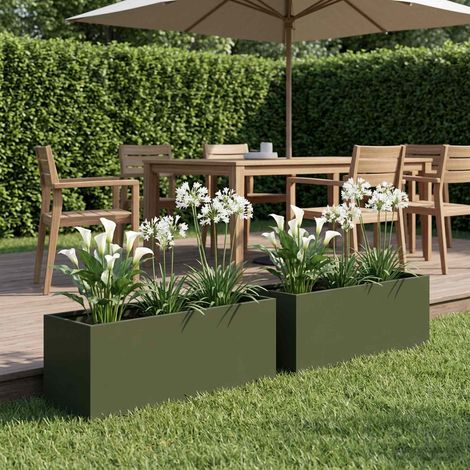 vidaXL Macetero de Jardín 2 uds. Verde oliva 60 x 20 x 20 cm (1/5)