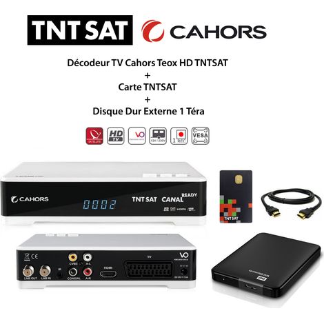 Pack Décodeur TV Cahors Teox HD TNTSAT + Carte TNTSAT + Disque Dur Externe 1 Téra (1/3)